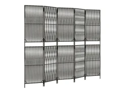 Tabique divisorio de 5 paneles de mimbre de resina gris