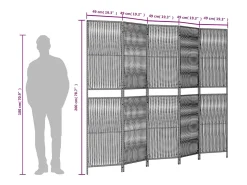 Tabique divisorio de 5 paneles de mimbre de resina gris