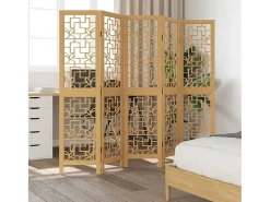 Tabique divisorio de 5 paneles en madera maciza de paulownia marrón