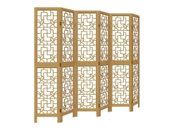 Tabique divisorio de 6 paneles en madera maciza de paulownia marrón