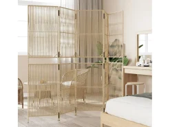 Tabique divisorio de 5 paneles de mimbre de resina beige