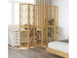 Tabique divisorio de 6 paneles en madera maciza de paulownia marrón