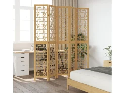 Tabique divisorio de 5 paneles en madera maciza de paulownia marrón