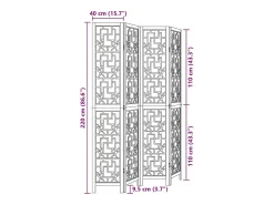 Tabique divisorio de 4 paneles en madera maciza de paulownia marrón