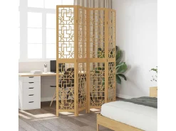 Tabique divisorio de 4 paneles en madera maciza de paulownia marrón