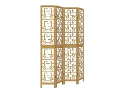 Tabique divisorio de 4 paneles en madera maciza de paulownia marrón