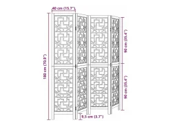 Tabique divisorio de 4 paneles en madera maciza de paulownia marrón