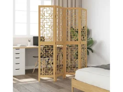Tabique divisorio de 4 paneles en madera maciza de paulownia marrón