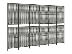 Tabique divisorio de mimbre de resina gris de 6 paneles