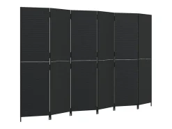 Tabique divisorio de mimbre de resina negra de 6 paneles