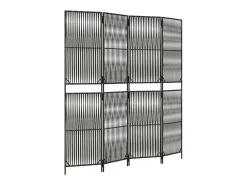 Tabique divisorio de mimbre de resina gris de 4 paneles