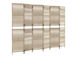Tabique divisorio de mimbre de resina beige de 6 paneles
