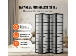Tabique Divisorio SucceBuy, Tabique Divisorio Japonés de 4 Paneles, Tabique Japonés Portátil, de Madera, Gira 360°, 162 x 170 x 1,9 cm, para Separar Habitaciones