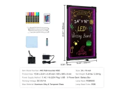 Tablero de Escritura de Mensajes a LED SucceBuy 40,5 x 60,5 cm, con Marcadores y Teléfono