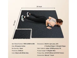Tapete Entrelazado SucceBuy de 1.4 cm de Grosor para Gimnasio, 12 Piezas, Superficie de Goma, Blanco y Negro