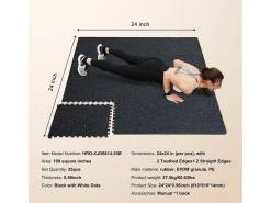 Tapete Entrelazado SucceBuy de 1.4 cm de Grosor para Gimnasio, 25 Piezas, Superficie de Goma, Blanco y Negro