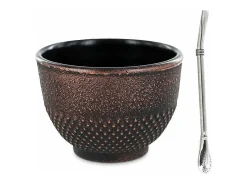 Taza de hierro fundido negro y bronce 0,15 L + pajita de acero inoxidable con filtro