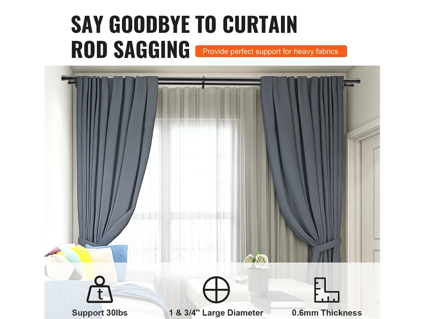 Tendones de Cortinas de Doble Vara SucceBuy, Longitud Ajustable de 36 a 72 Pulgadas, Terminos de Tapón