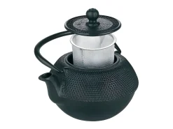 Tetera de hierro fundido negro de 1,2L con filtro removible de acero inoxidable