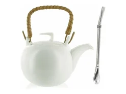 Tetera de loza Jiangxi 1 litro + pajita de acero inoxidable con filtro