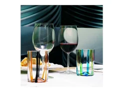 Tirache Zafferano Vaso en Vidrio Borosilicato Bicolor Rojo-Gris Caja de 6 Piezas