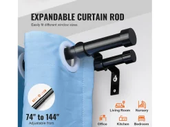 Tirantes de Cortinas de Doble Varilla SucceBuy, de 183 a 366 cm de Longitud Ajustable con Terminales de Tapa