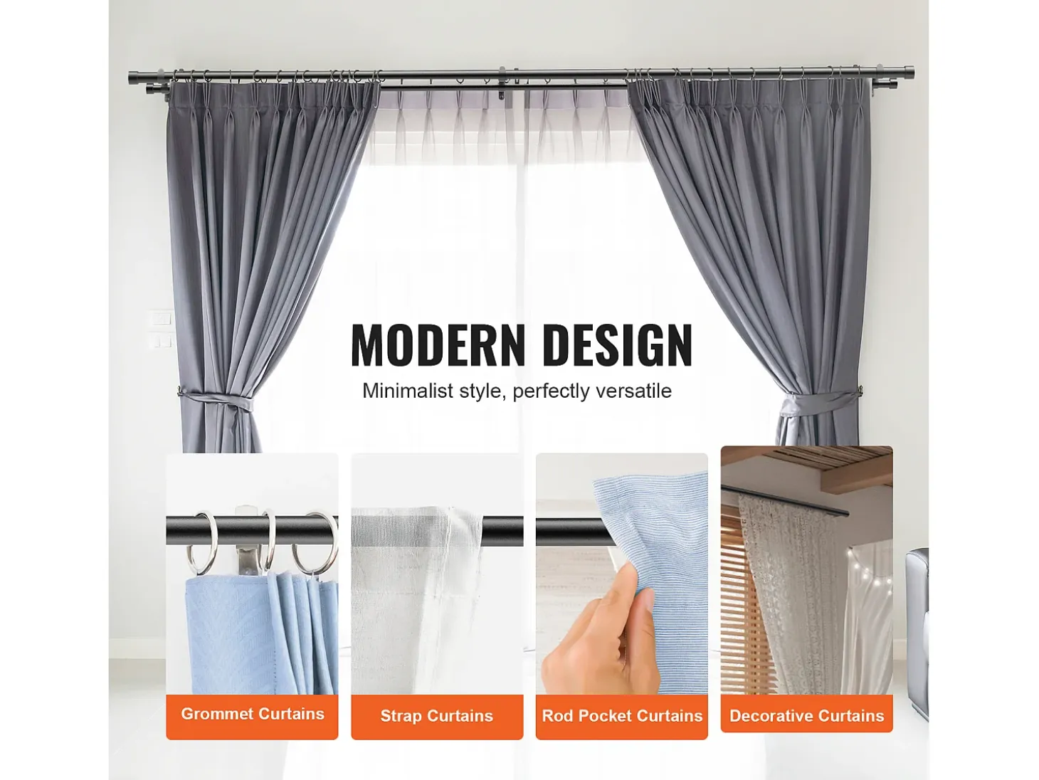 Tirantes de Cortinas de Doble Varilla SucceBuy, de 183 a 366 cm de Longitud Ajustable con Terminales de Tapa