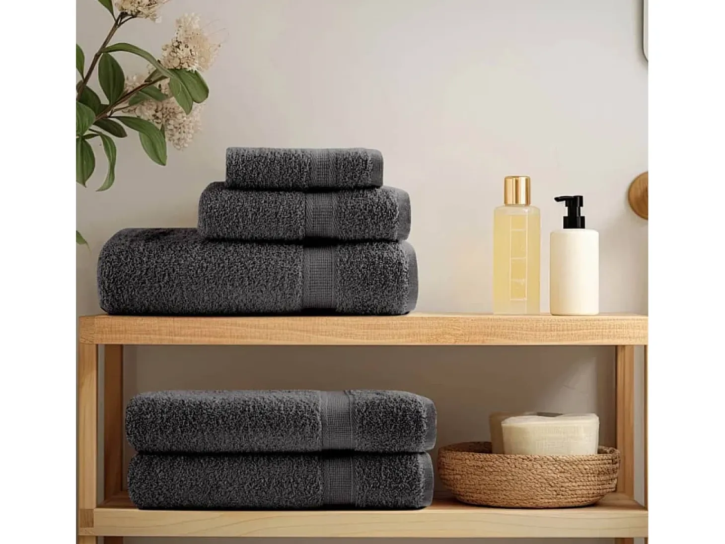 Toallas de baño 10 uds 100% algodón antracita 100x150 cm 600gsm ES427719