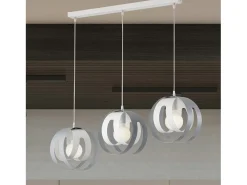 Tobias Lámpara colgante con florón rectangular y difusores cortados a láser en hierro lacado blanco y gris con cable eléctrico orientable 3 luces