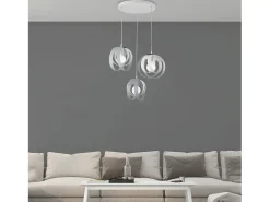 Tobias Suspensión con rosetón circular y difusores cortados a láser en hierro lacado blanco y gris con cable eléctrico orientable 3 luces 133 Ø55