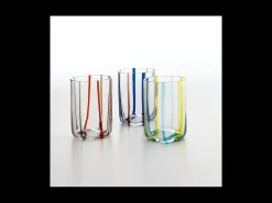 Vaso Tirache Zafferano en vidrio borosilicato bicolor azul amatista, caja de 6 piezas