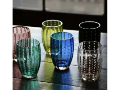 Vaso Transparente Zafferano Perle - Vidrio Coloreado Soplado, 32 cl, Hecho a Mano - Juego de 2 Vasos Artesanos para Agua o Cócteles
