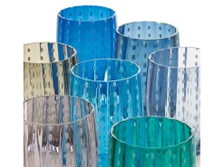 Vaso Zafferano Perle Azul Gris - Vidrio Coloreado Soplado, 32 cl, Hecho a Mano - Juego de 2 Vasos Artesanos para Agua o Cócteles