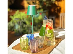 Vaso Zafferano Perle Azul - Vidrio Soplado con Color, 32 cl, Hecho a Mano - Juego de 2 Vasos Artesanos para Agua o Cócteles