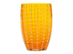 Vaso Zafferano Perle Naranja - Vidrio Soplado con Color, 32 cl, Hecho a Mano - Juego de 2 Vasos Artesanos para Agua o Cócteles