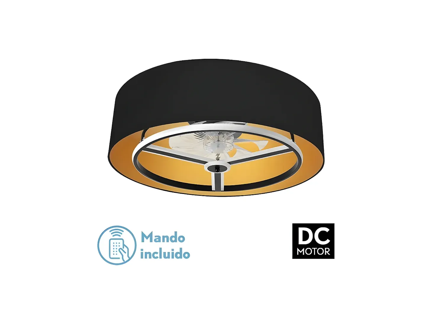 Ventilador Dc Anuska Negro Led 6 Velocidades 3 Colores