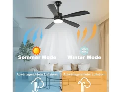 Ventilador de Techo NETTLIFE con Iluminación Silencioso Regulable LED 23W Negro Ventiladores de Techo de 125CM con Luz Temporizador de 6 Velocidades