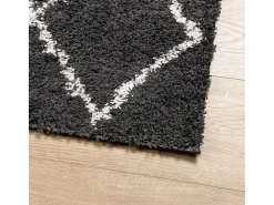 Vito Alfombra de pelo largo moderna PAMPLONA negro y crema 100x200cm