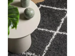 Vito Alfombra de pelo largo moderna PAMPLONA negro y crema 120x120cm