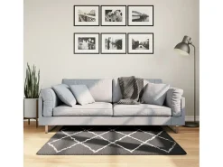 Vito Alfombra de pelo largo moderna PAMPLONA negro y crema 120x120cm