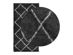 Vito Alfombra de pelo largo moderna PAMPLONA negro y crema 80x150 cm