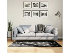 Vito Alfombra de pelo largo moderna PAMPLONA negro y crema 80x150 cm