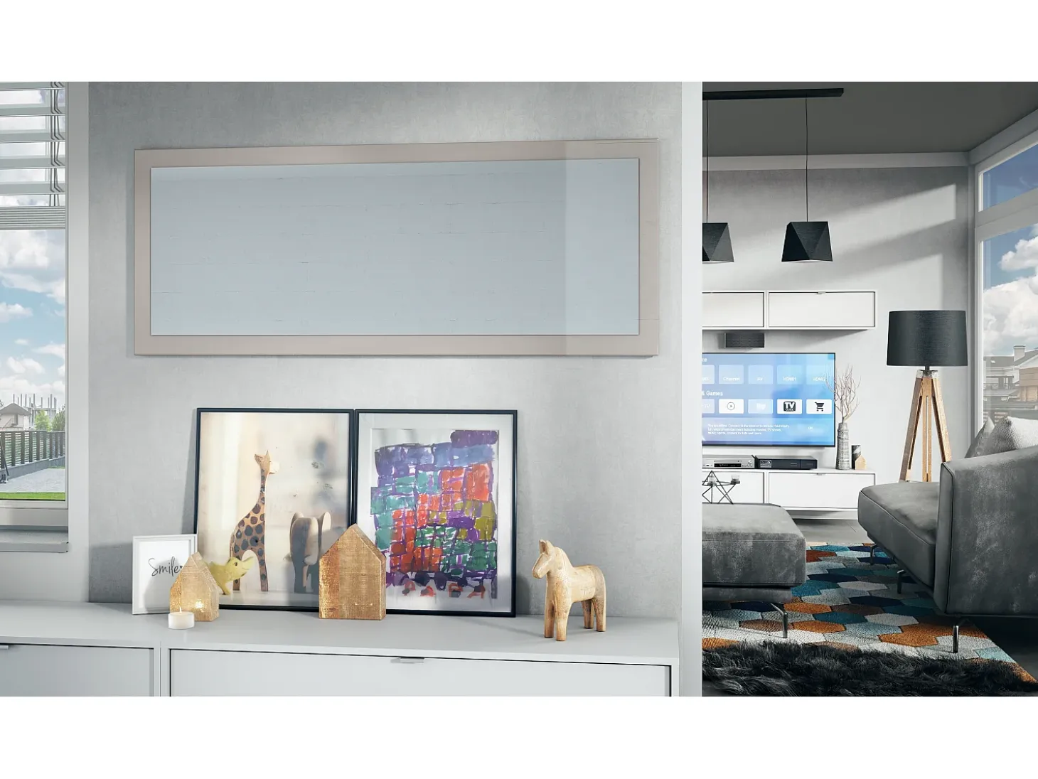 Vladon Espejo Lima, Espejo de pared con Marco moderno, Blanco de alto brillo (139 x 55 cm)