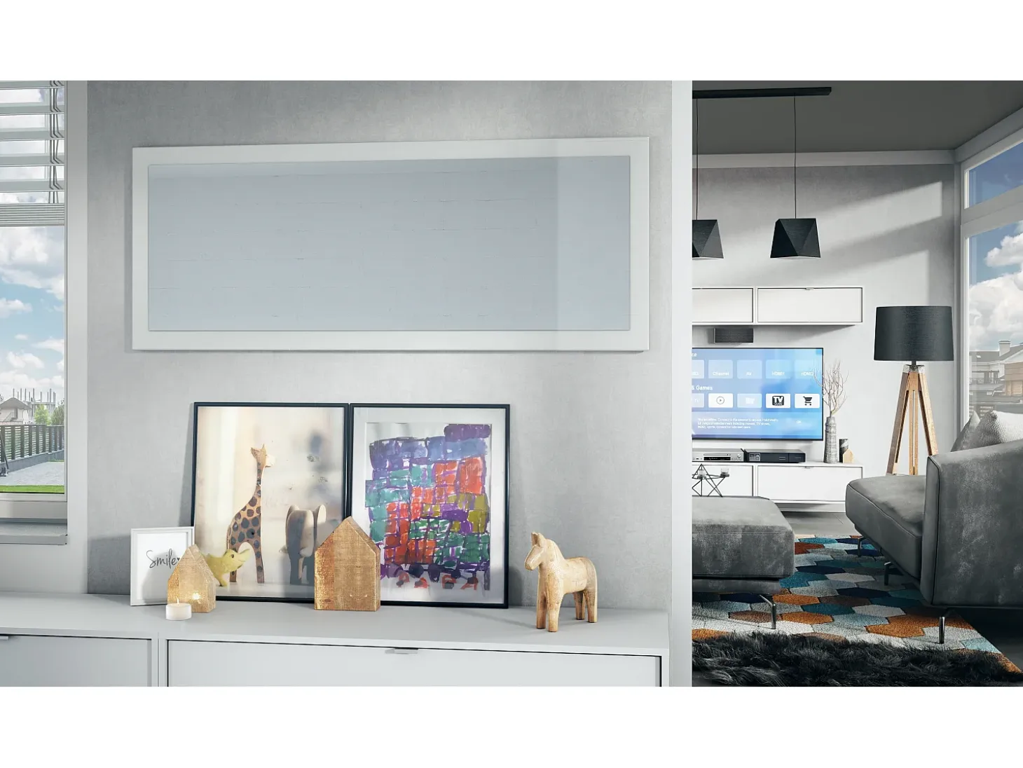 Vladon Espejo Lima, Espejo de pared con Marco moderno, Blanco de alto brillo (139 x 55 cm)