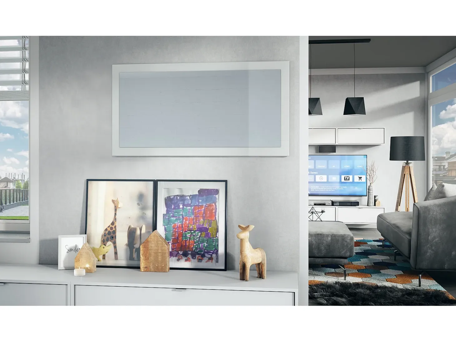 Vladon Espejo Lima, Espejo de pared con Marco moderno, Blanco de alto brillo (110 x 52 cm)