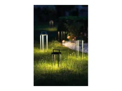 Zafferano - Farol solar para el hogar con 2 LED, 37,3 cm, 2 W, para pared y mesa, con batería y sensor crepuscular, color negro