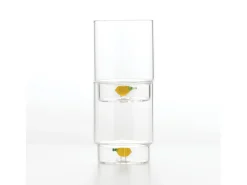 Zafferano Teca Frutta - Juego de 6 Vasos de Vidrio Borosilicato con Limón - Vaso de 35 cl Doble Fondo Decorado a Mano, Fácilmente Lavable