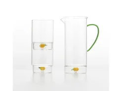 Zafferano Teca Frutta - Juego de 6 Vasos de Vidrio Borosilicato con Limón - Vaso de 35 cl Doble Fondo Decorado a Mano, Fácilmente Lavable