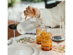 Zafferano Twiddle - Juego de 6 vasos de vidrio soplado ámbar de 35 cl - Vasos artesanales con decoración blanca, aptos para lavavajillas
