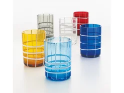 Zafferano Twiddle - Juego de 6 vasos de vidrio soplado ámbar de 35 cl - Vasos artesanales con decoración blanca, aptos para lavavajillas